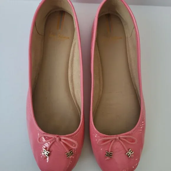 Sam Edelman Felicia Luxe Pink Patent Leather Ballet Flats Bows Coquette Cute 9.5 - Picture 3 of 7